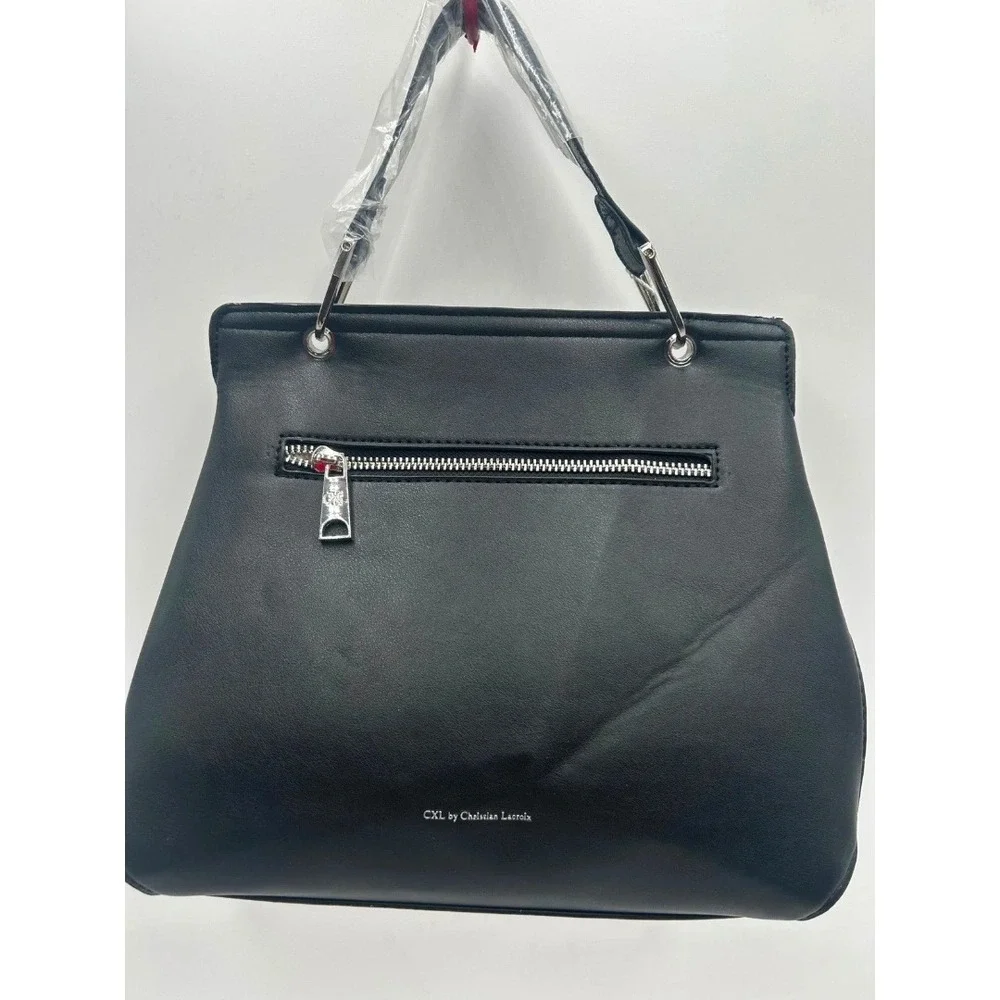 CXL by Christian Lacroix Black Faux Leather Python Embossed Satchel Handbag NWT